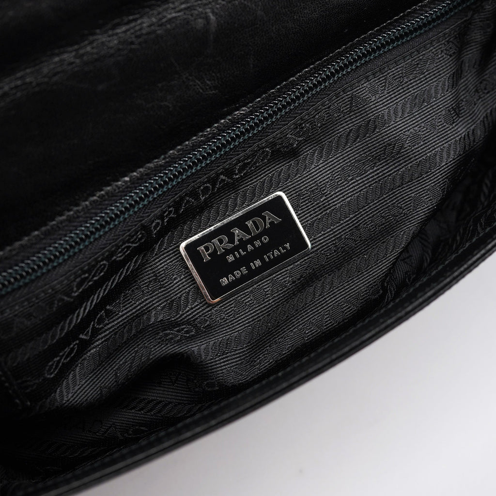 B6378 Black Calfskin Madras Swing Shoulder Bag
