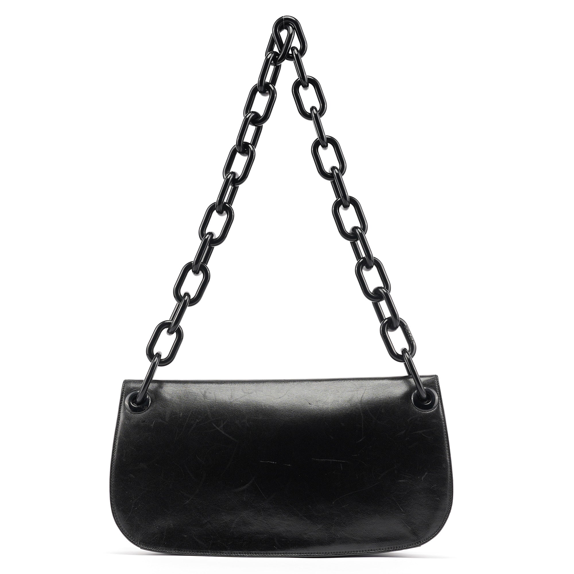 B6378 Black Calfskin Madras Swing Shoulder Bag