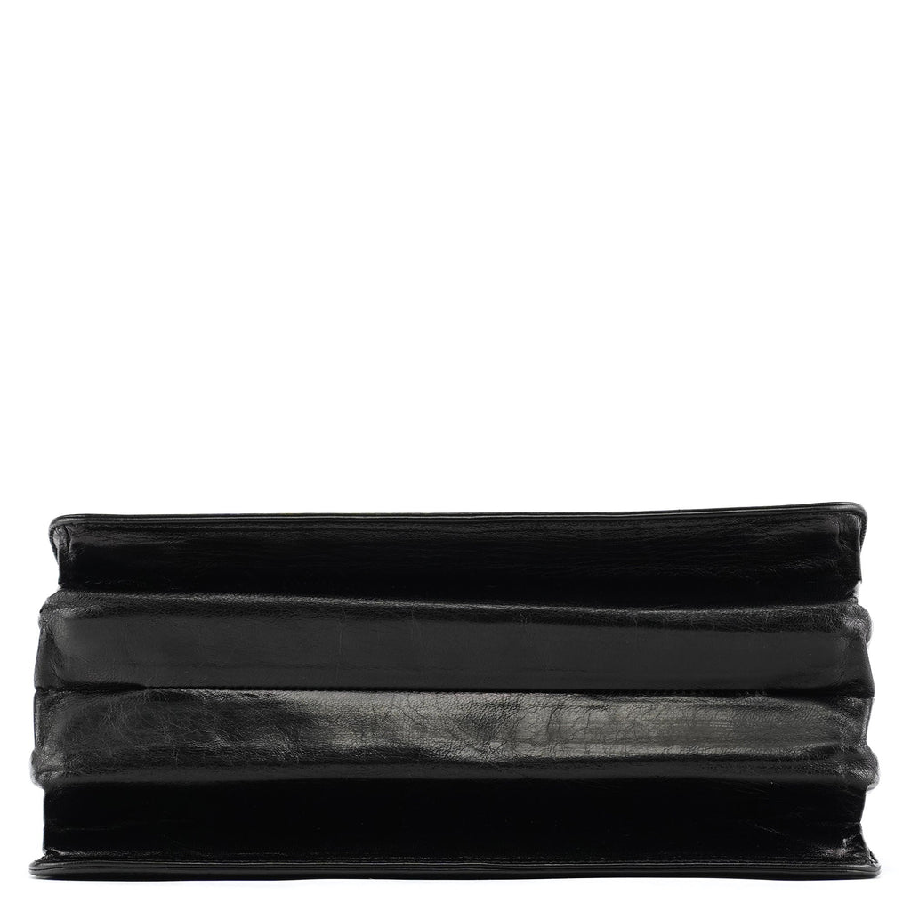 B7417 Black Leather Flap Shoulder Bag