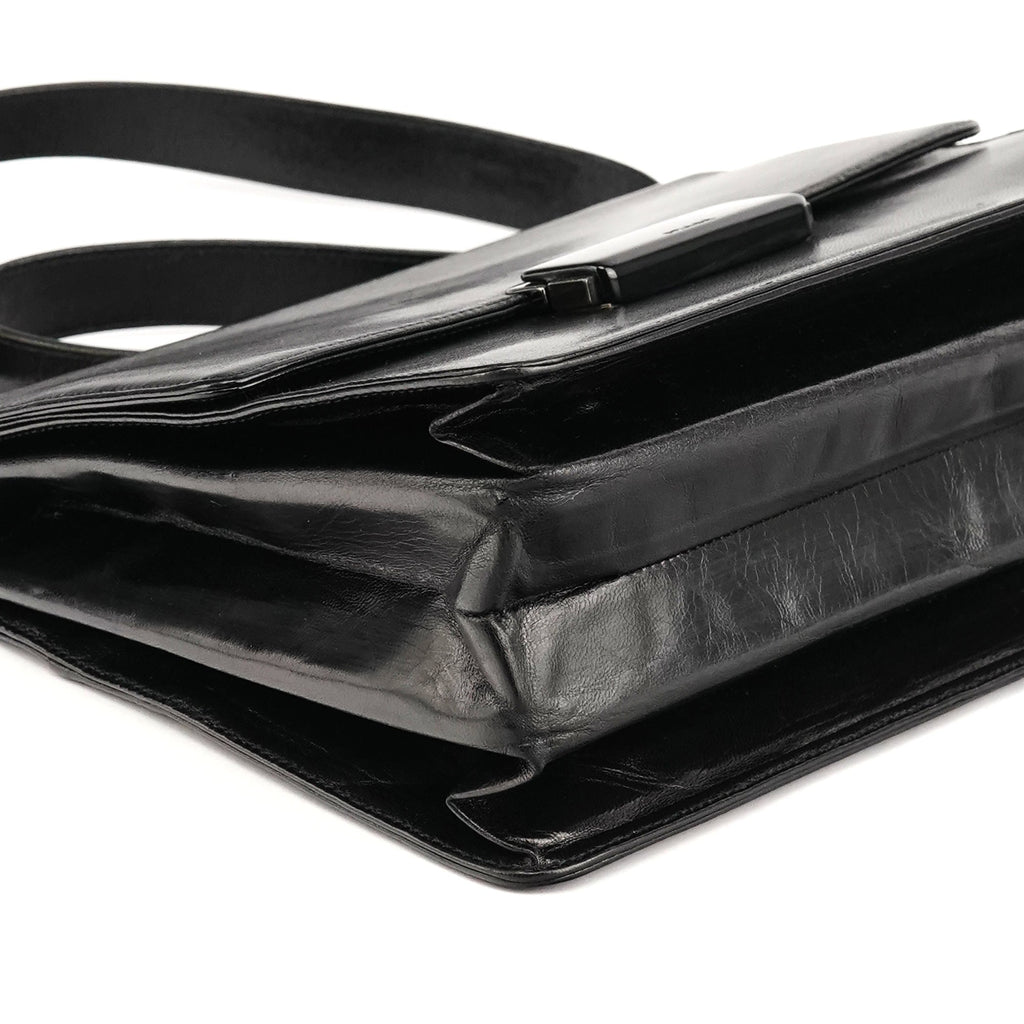 B7417 Black Leather Flap Shoulder Bag