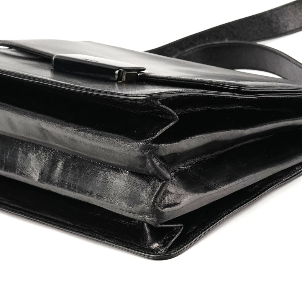 B7417 Black Leather Flap Shoulder Bag