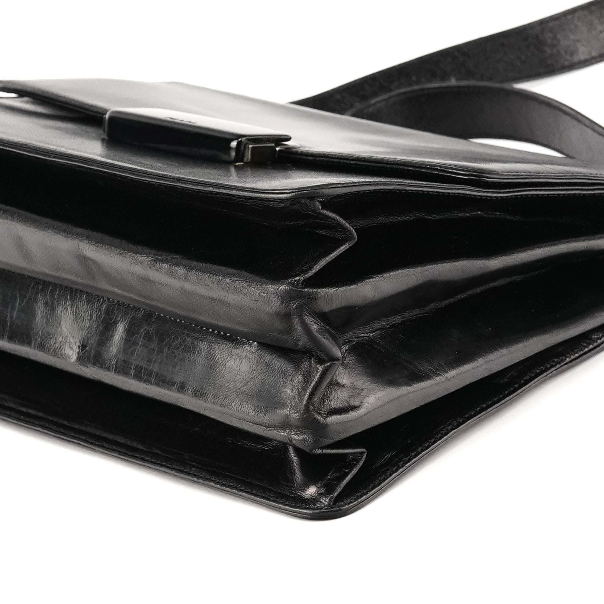 B7417 Black Leather Flap Shoulder Bag