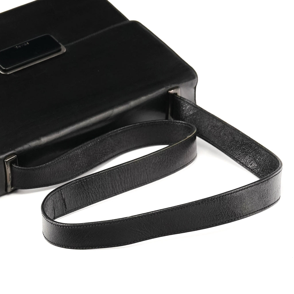 B7417 Black Leather Flap Shoulder Bag