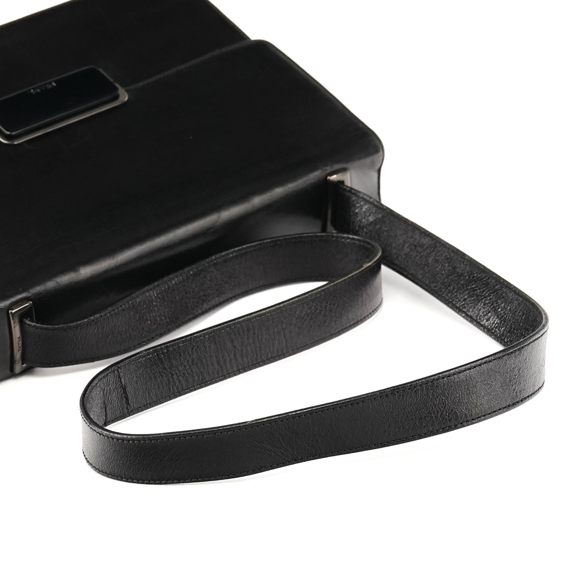B7417 Black Leather Flap Shoulder Bag