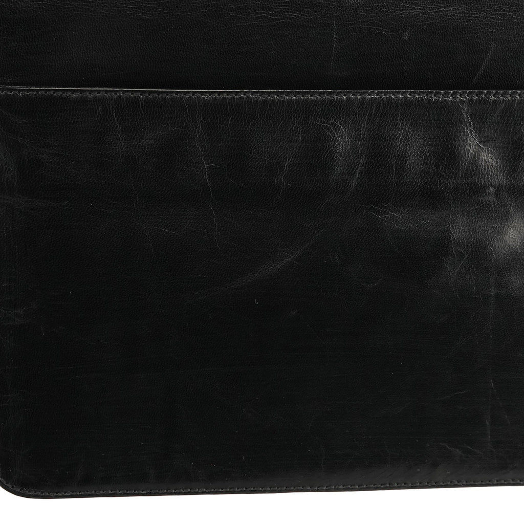 B7417 Black Leather Flap Shoulder Bag