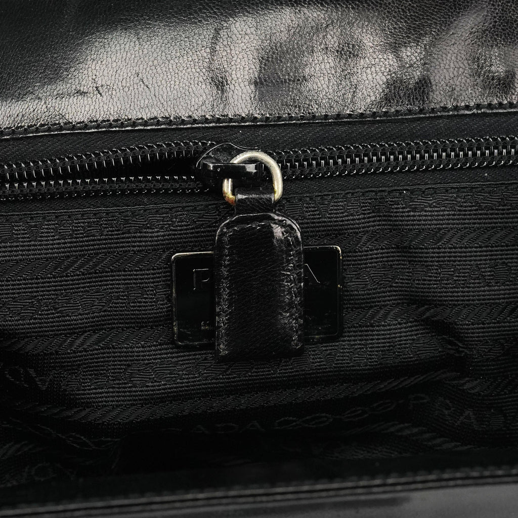 B7417 Black Leather Flap Shoulder Bag