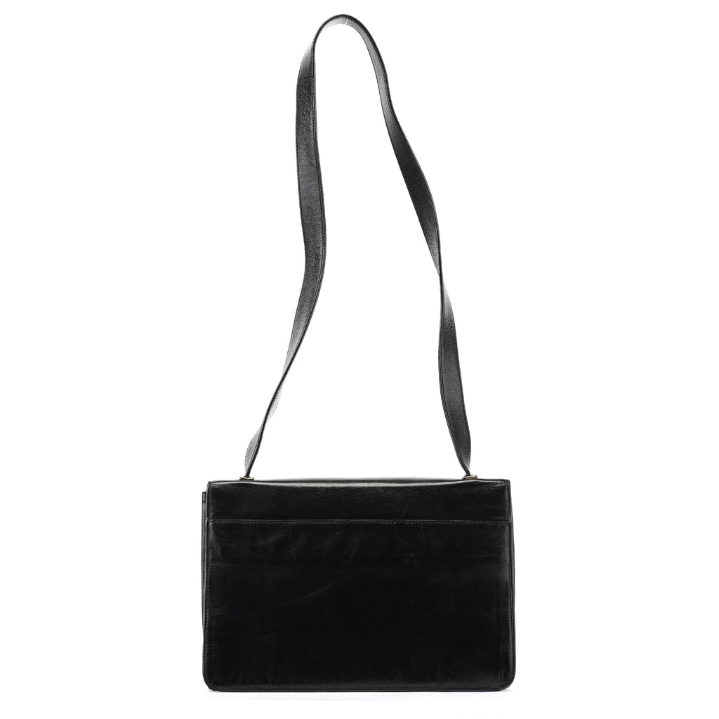 B7417 Black Leather Flap Shoulder Bag