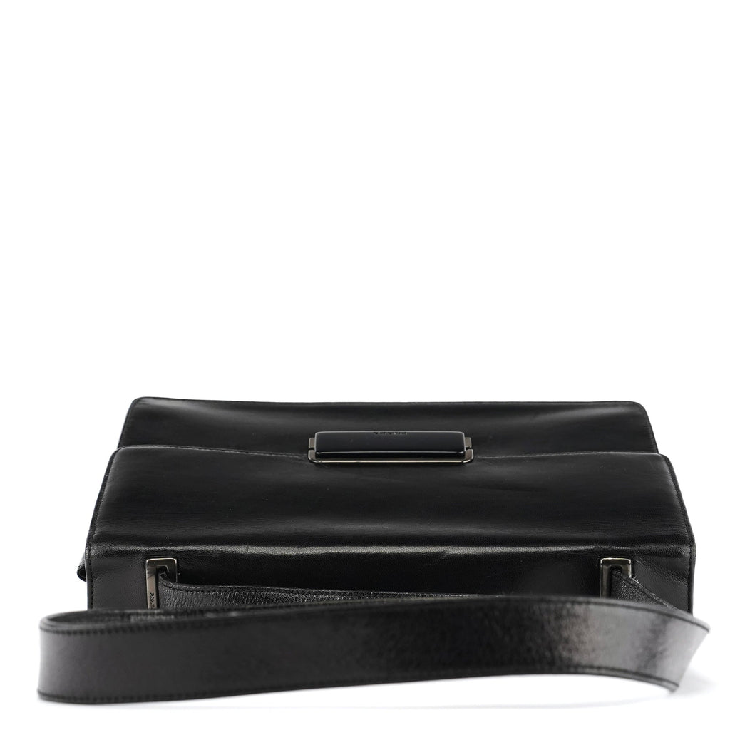 B7417 Black Leather Flap Shoulder Bag