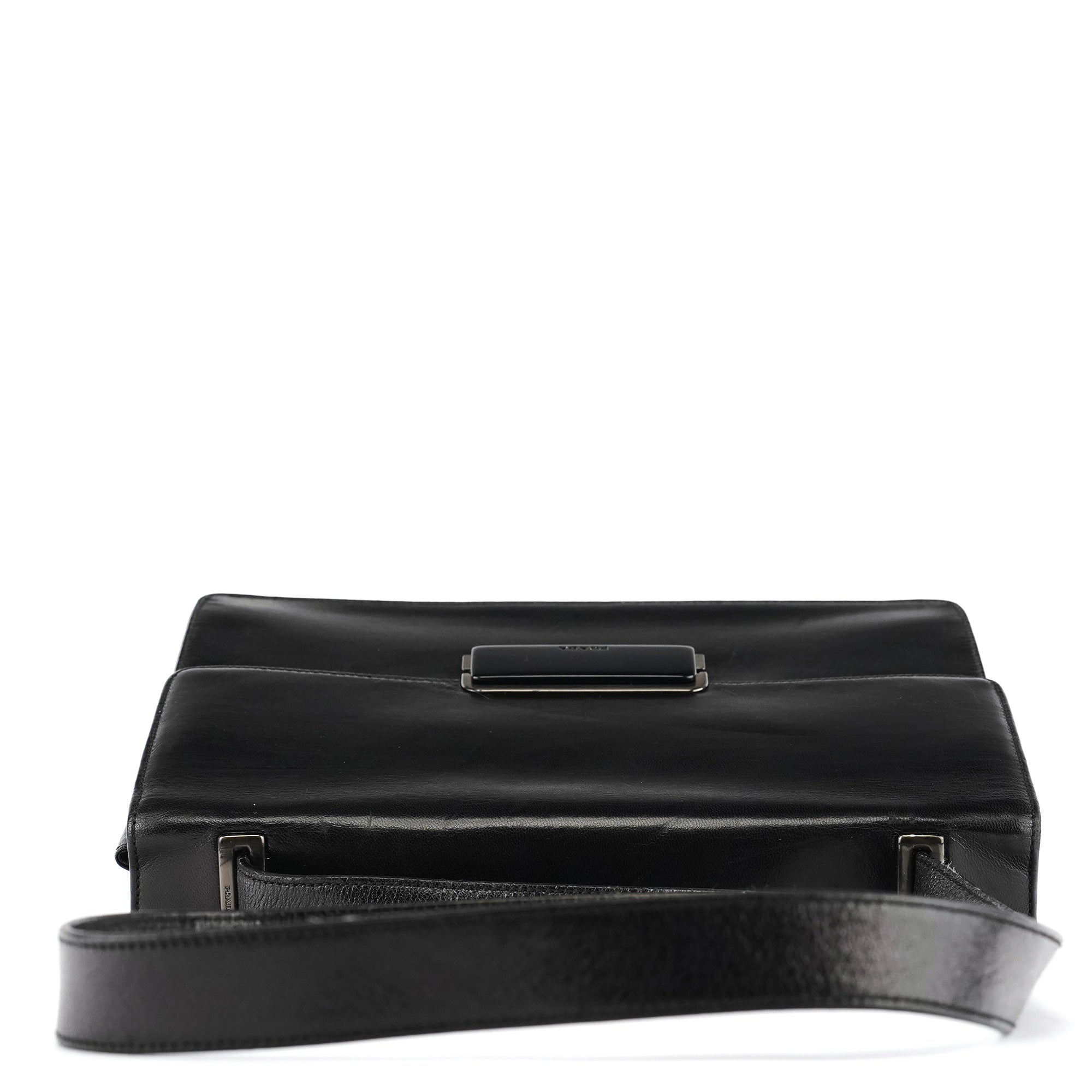 B7417 Black Leather Flap Shoulder Bag
