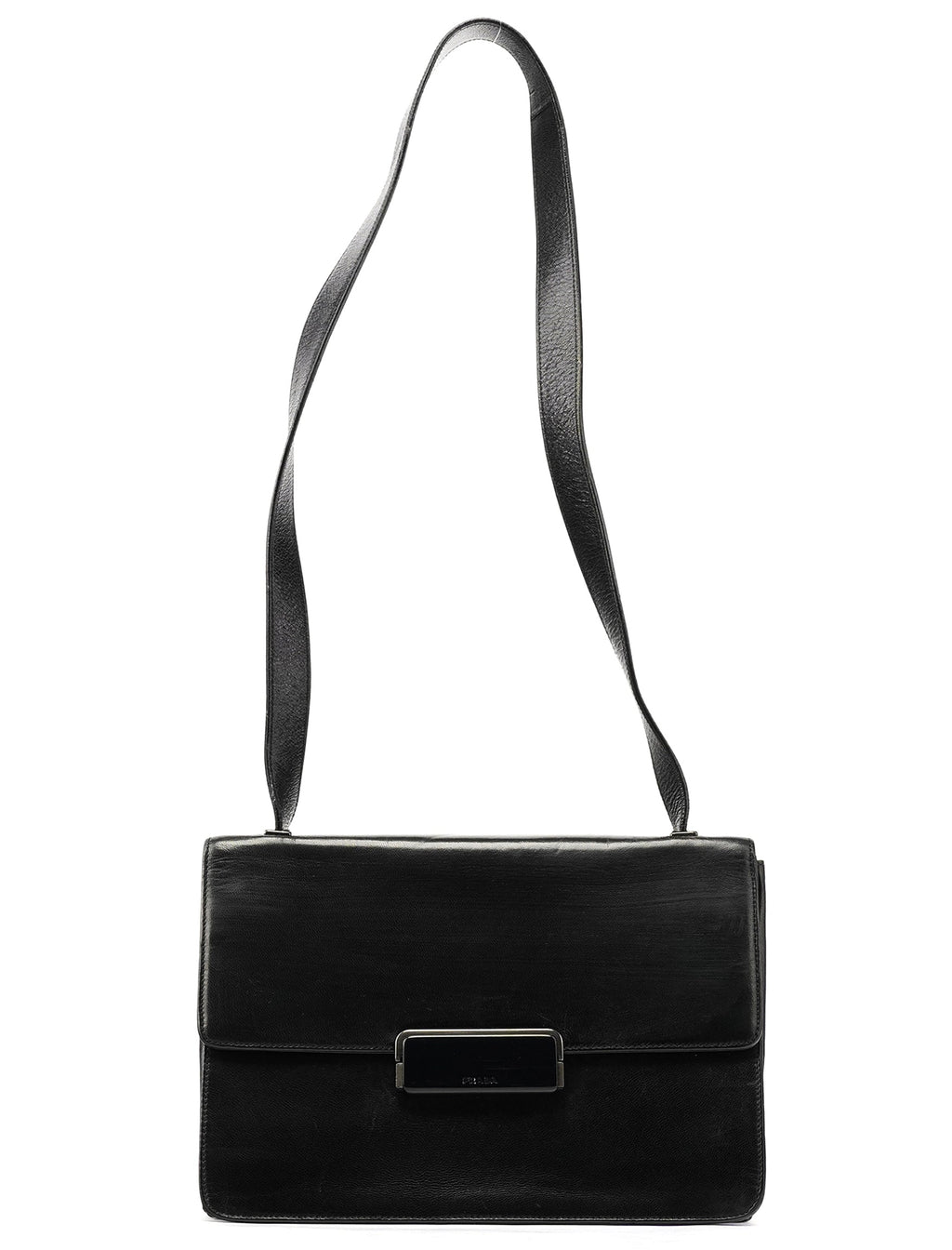 B7417 Black Leather Flap Shoulder Bag