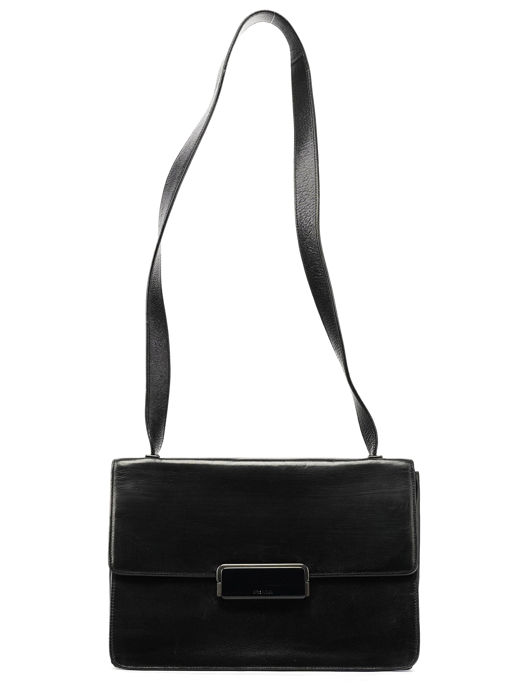 B7417 Black Leather Flap Shoulder Bag