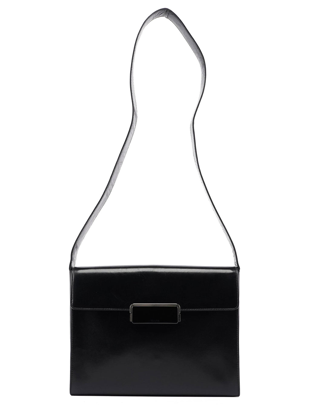B7495 Black Calfskin Buckle Shoulder Bag