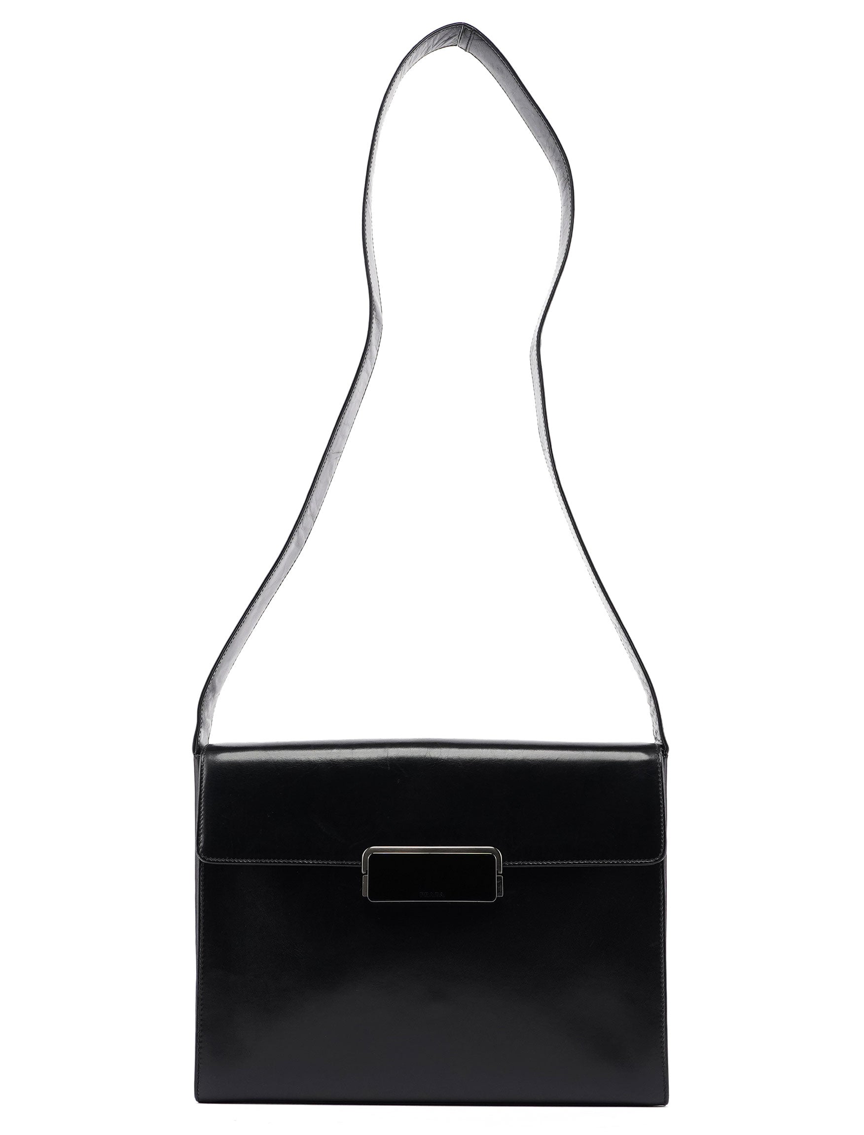B7495 Black Calfskin Buckle Shoulder Bag