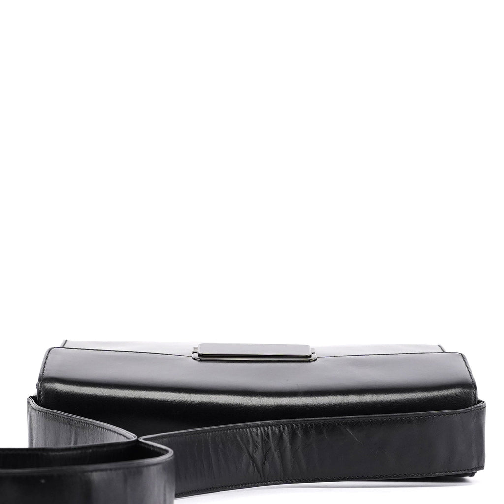B7495 Black Calfskin Buckle Shoulder Bag