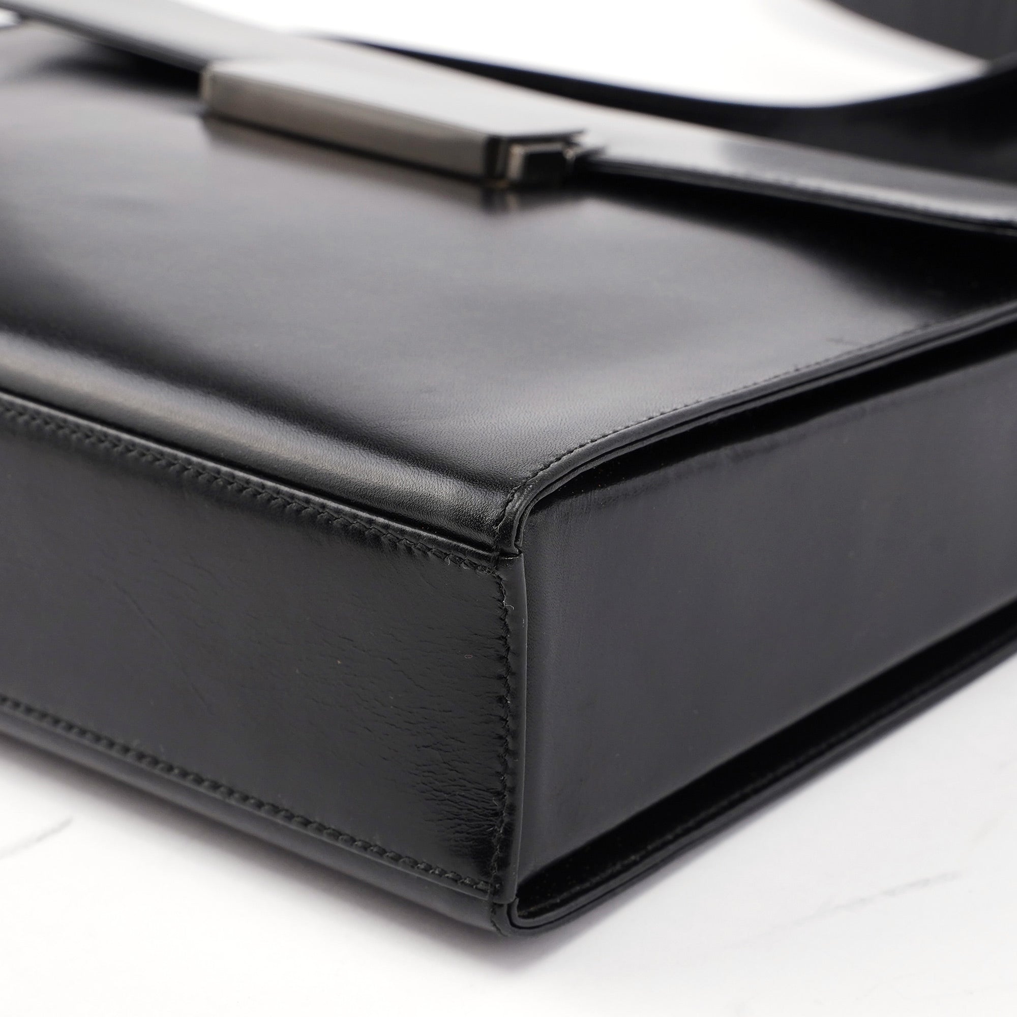 B7495 Black Calfskin Buckle Shoulder Bag