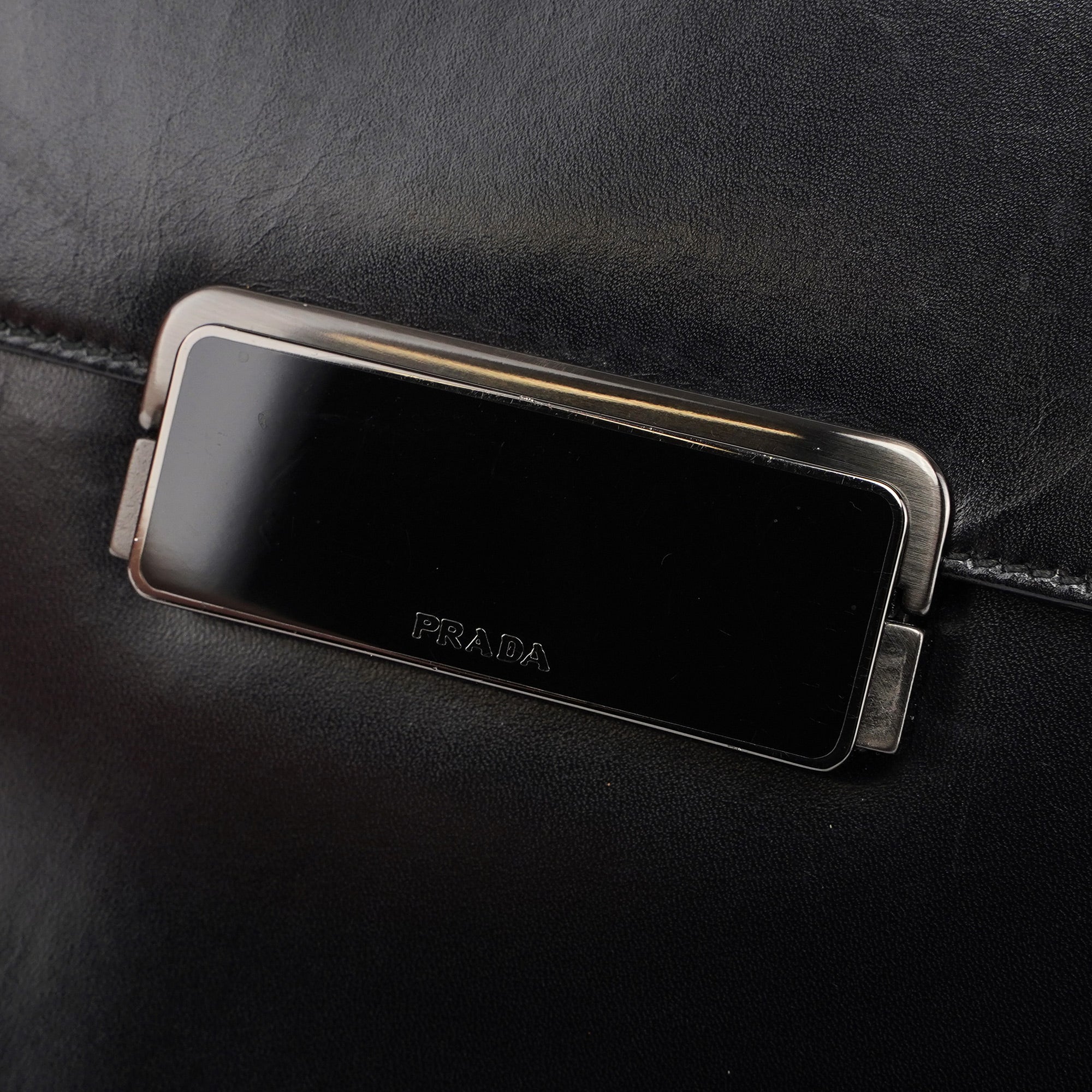 B7495 Black Calfskin Buckle Shoulder Bag