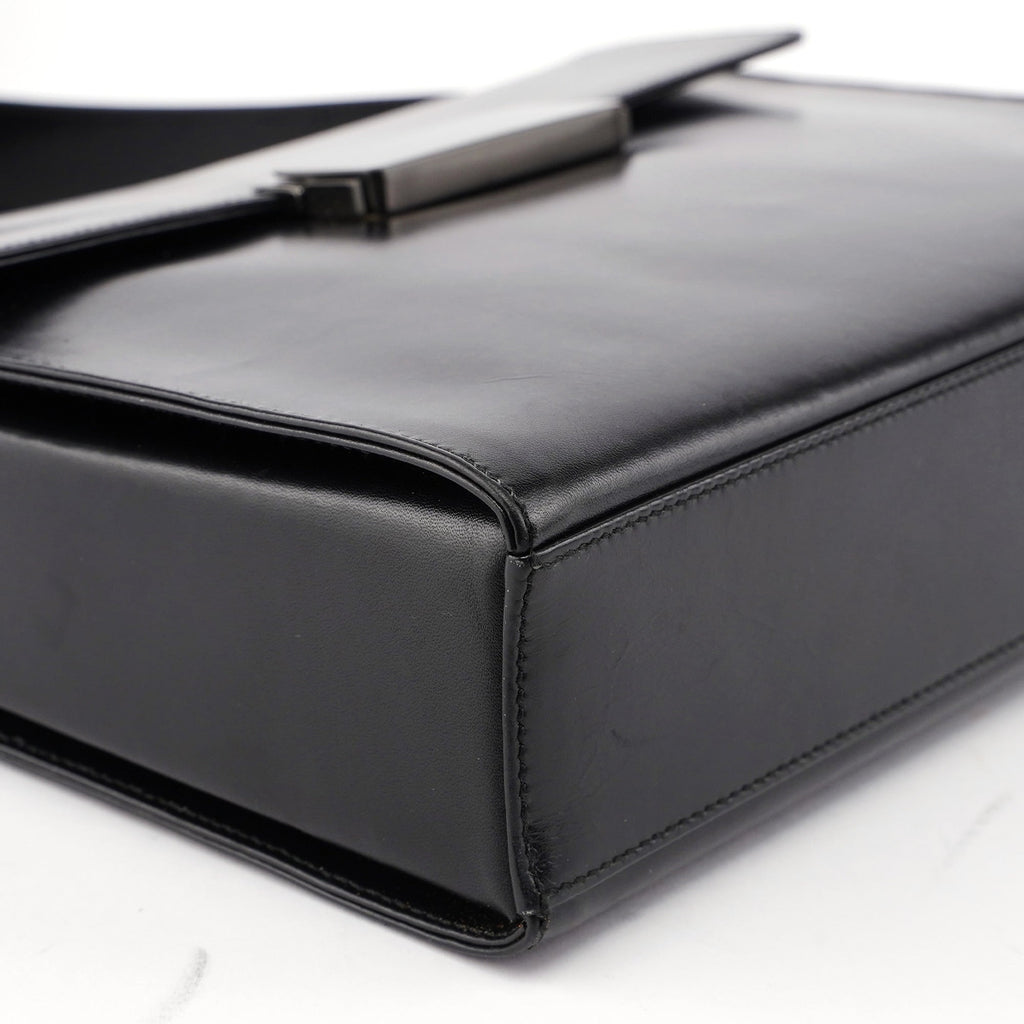 B7495 Black Calfskin Buckle Shoulder Bag