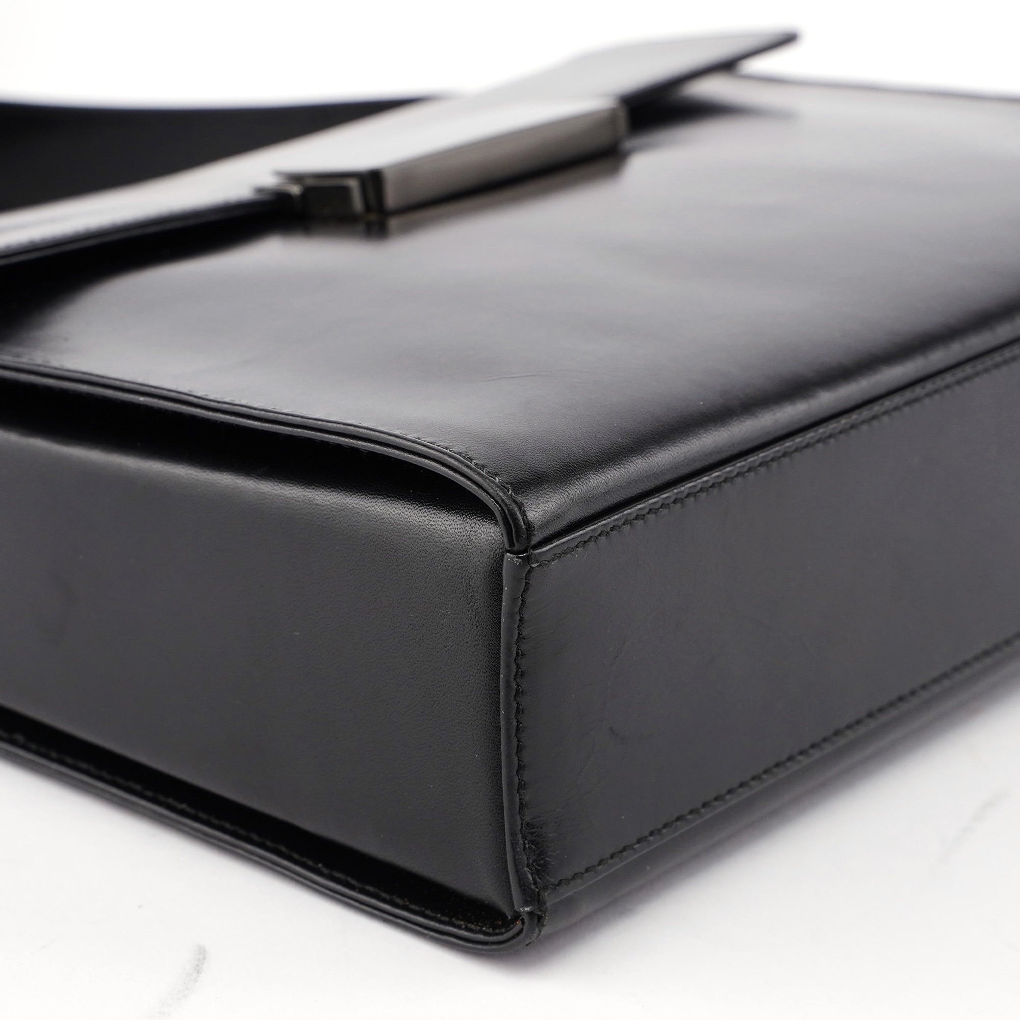 B7495 Black Calfskin Buckle Shoulder Bag