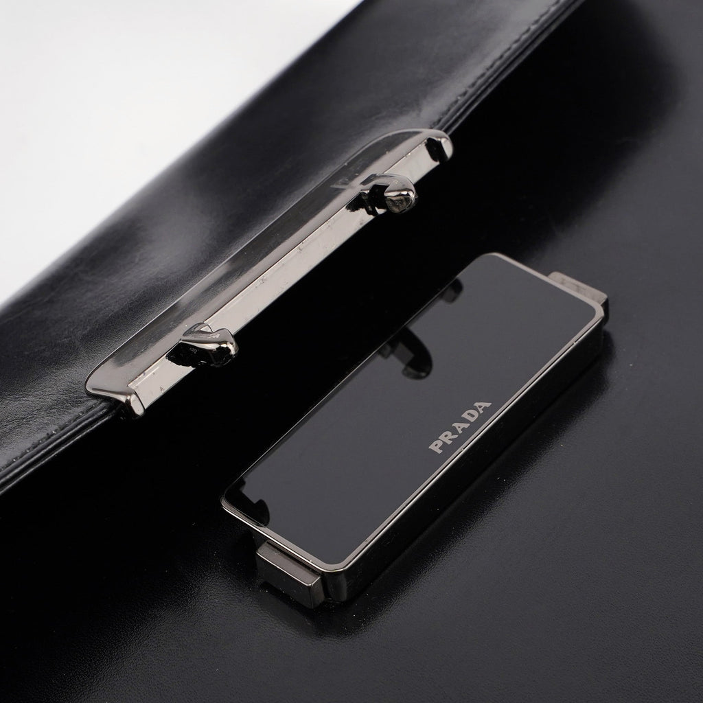 B7495 Black Calfskin Buckle Shoulder Bag