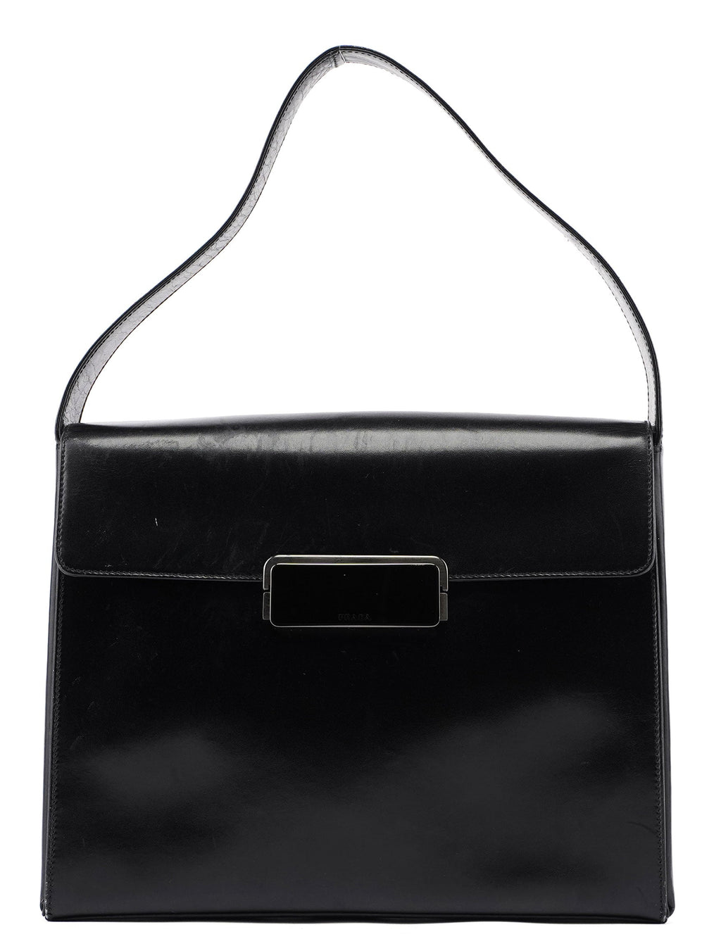 B7495 Black Calfskin Buckle Shoulder Bag