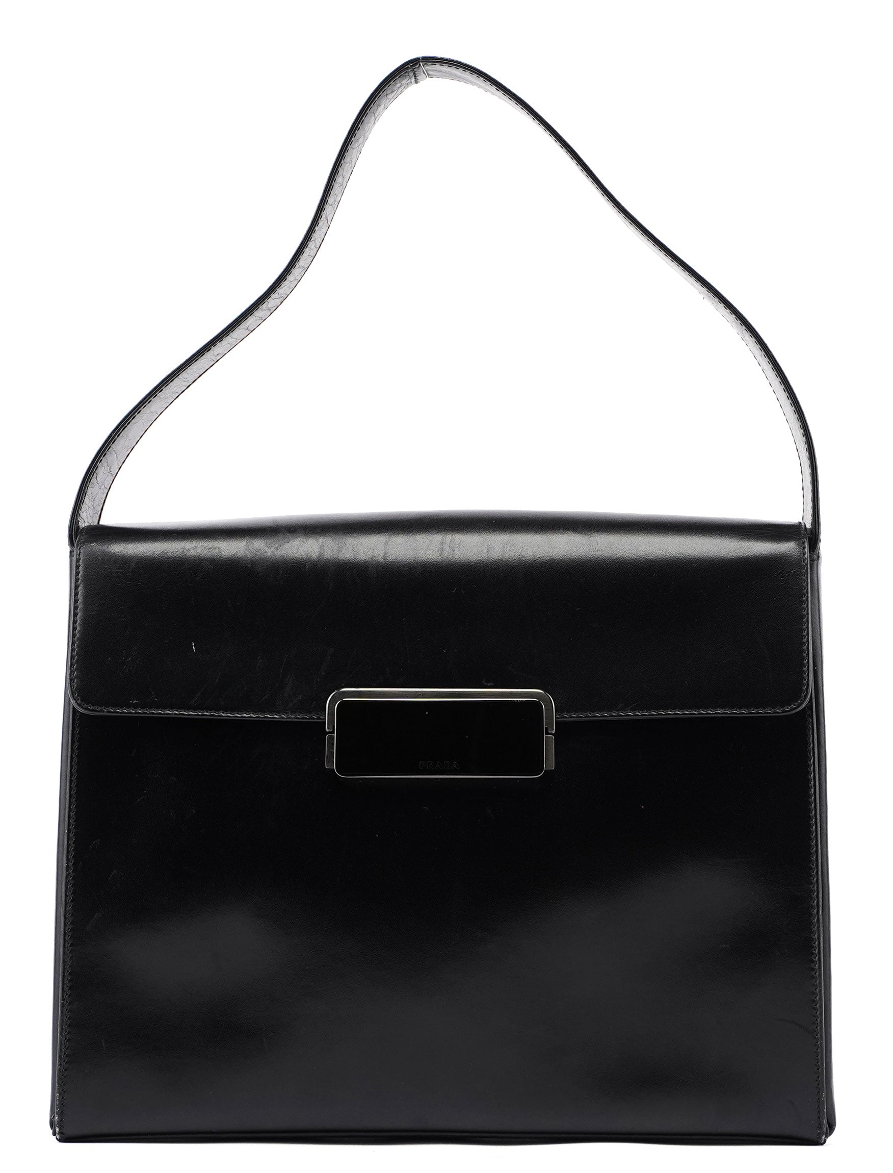 B7495 Black Calfskin Buckle Shoulder Bag