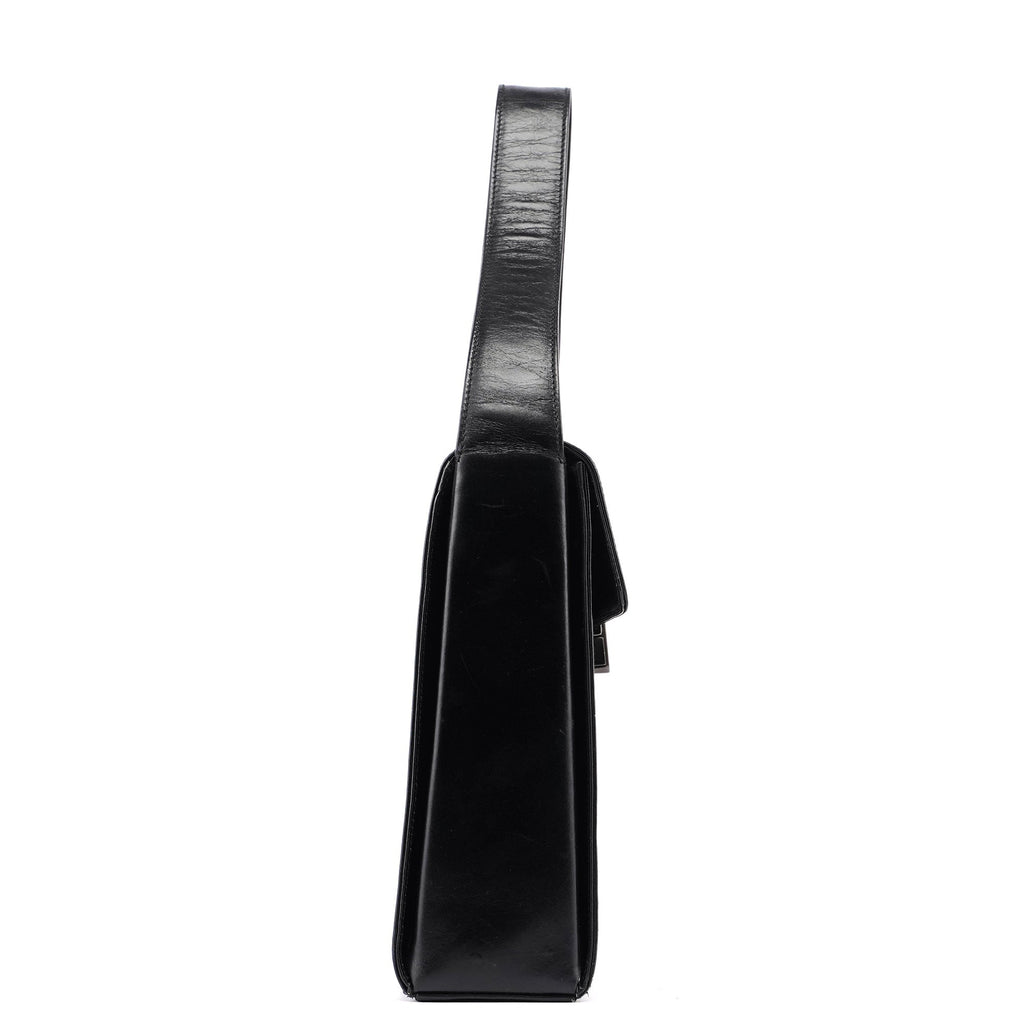 B7495 Black Calfskin Buckle Shoulder Bag