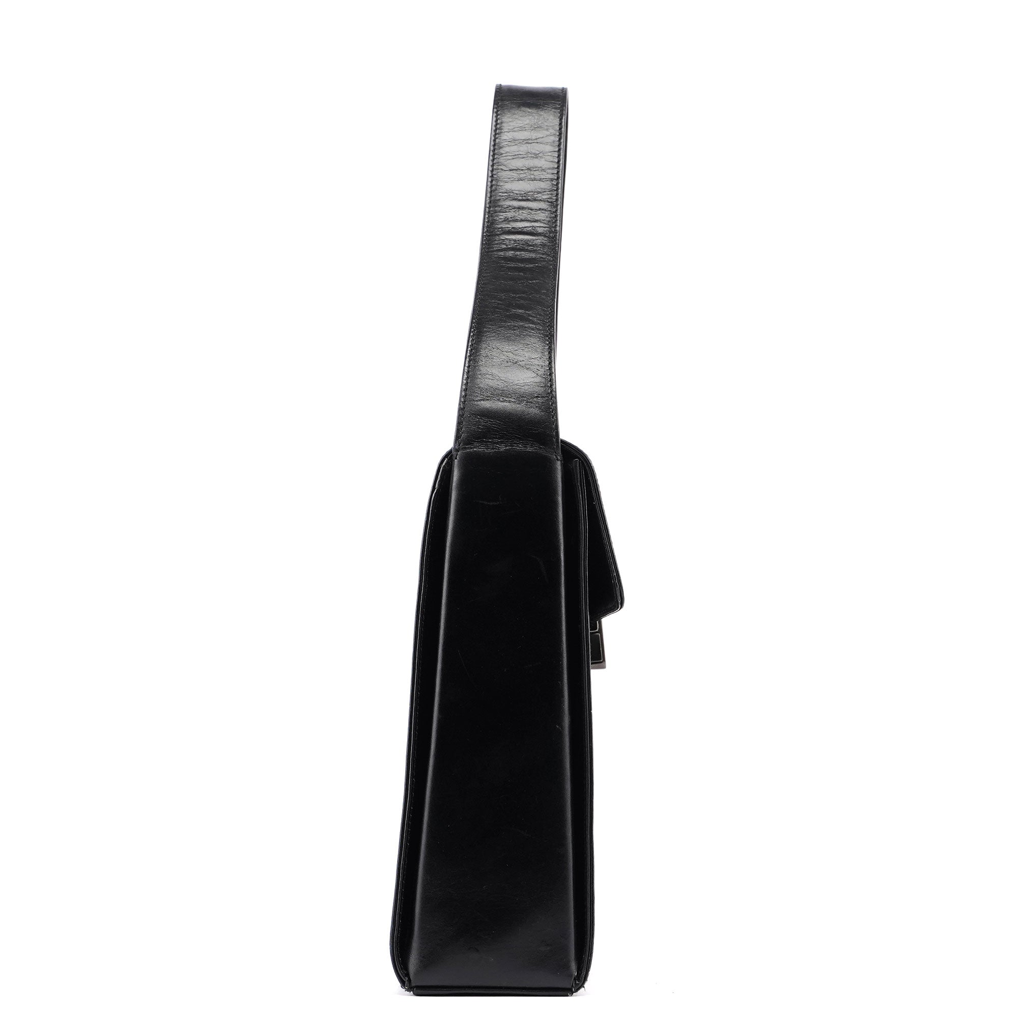 B7495 Black Calfskin Buckle Shoulder Bag