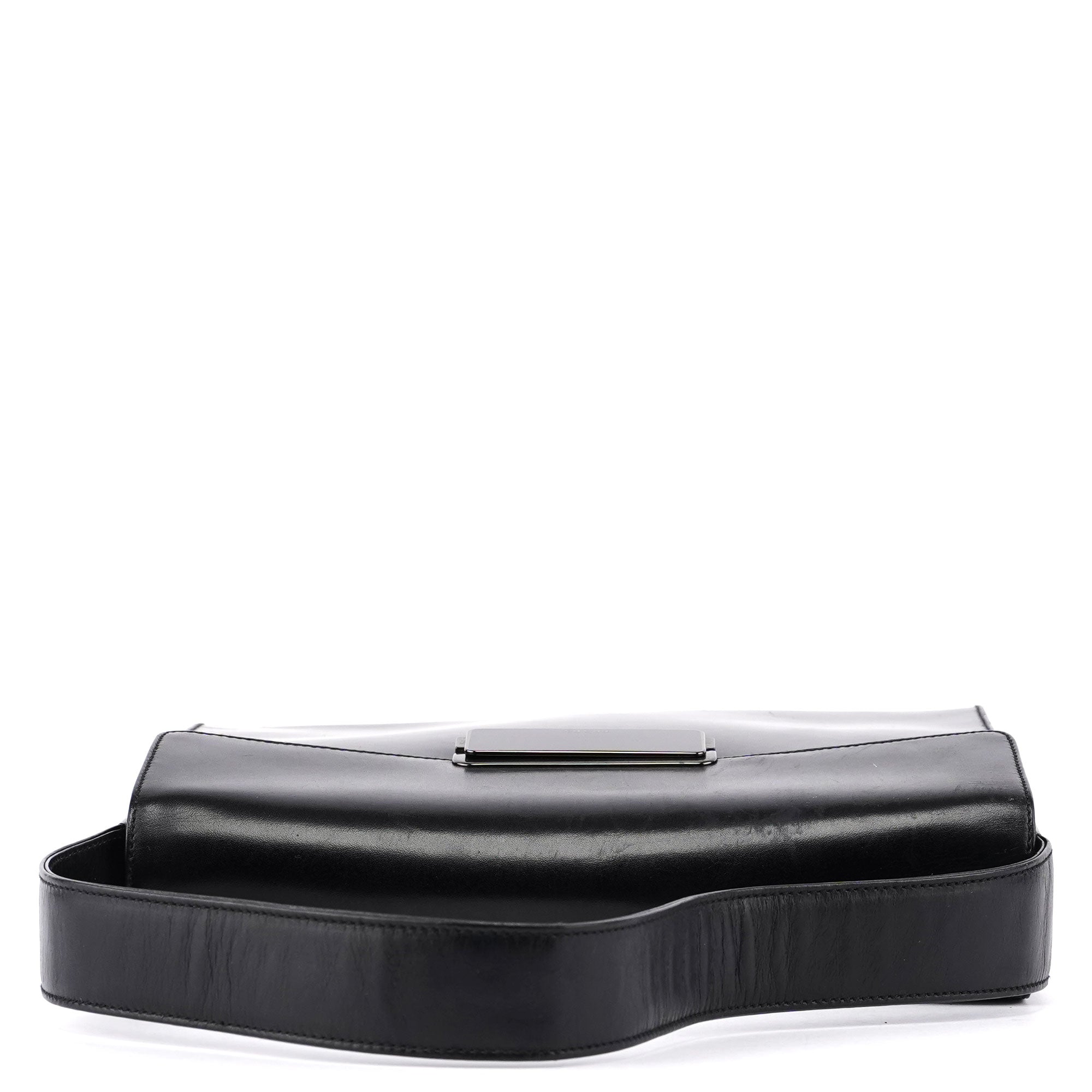 B7495 Black Calfskin Buckle Shoulder Bag
