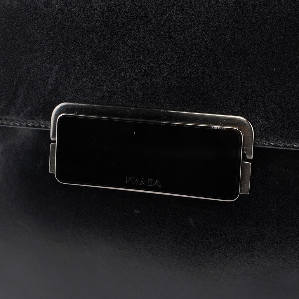 B7495 Black Calfskin Buckle Shoulder Bag