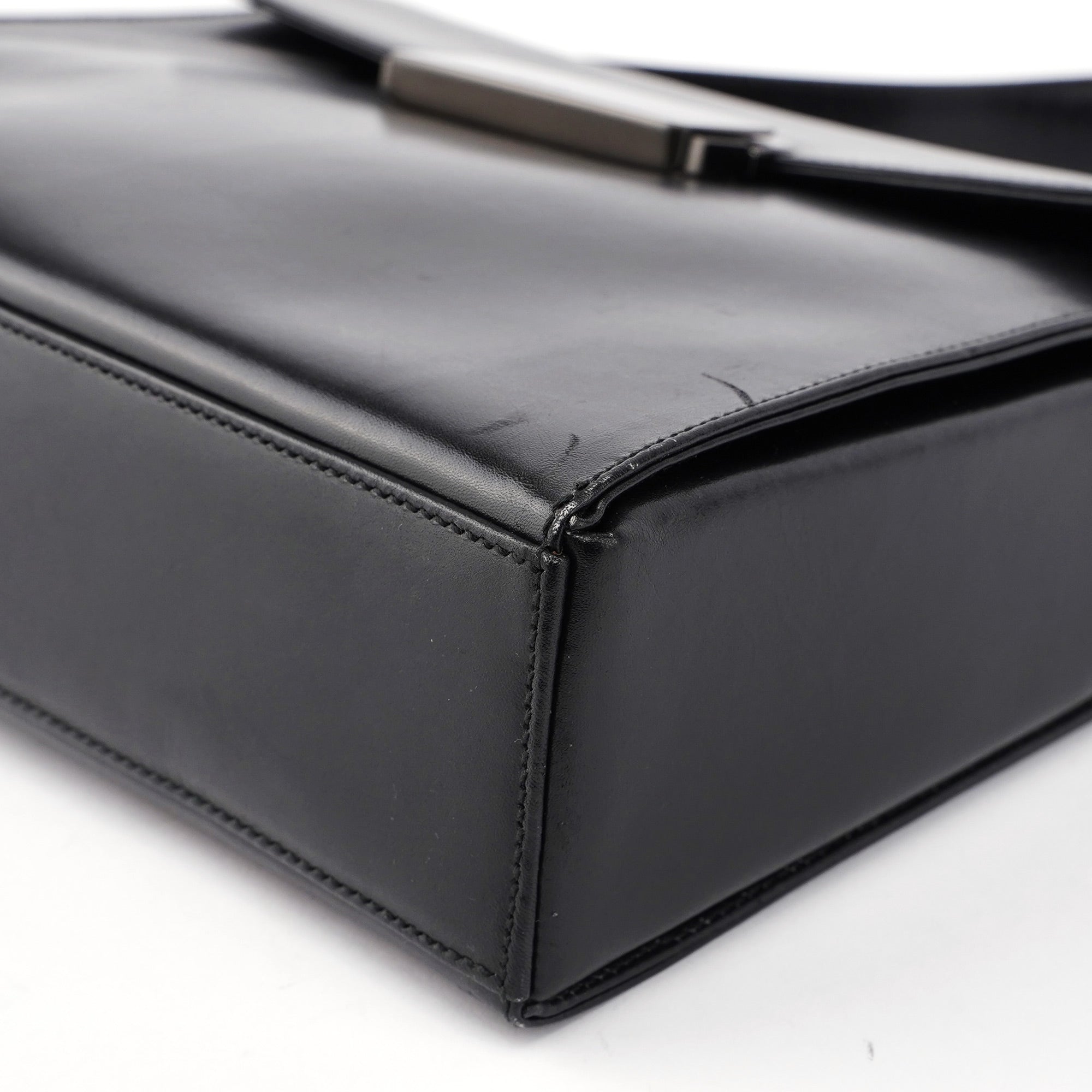 B7495 Black Calfskin Buckle Shoulder Bag