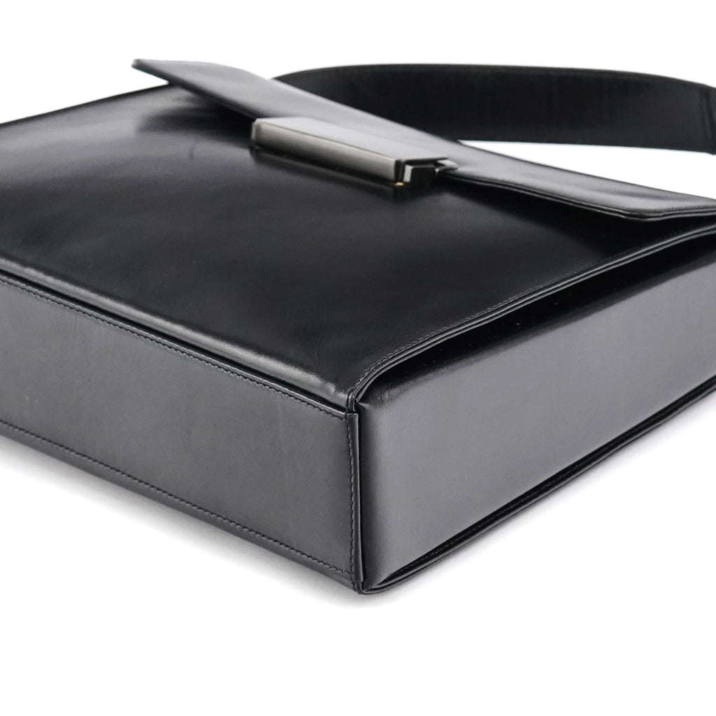 B7495 Black Leather Flap Shoulder Bag