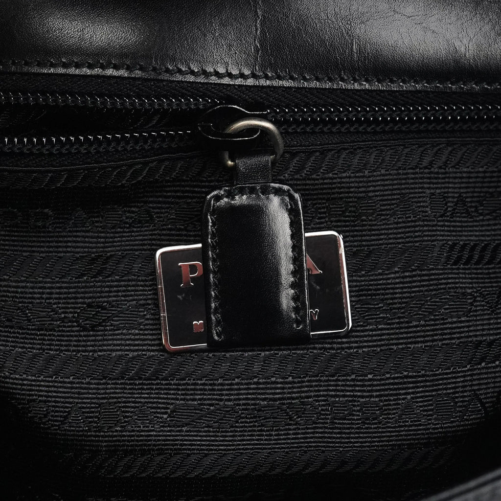 B7495 Black Leather Flap Shoulder Bag