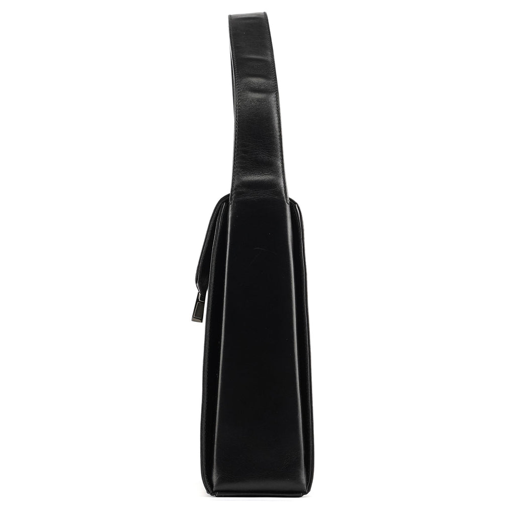 B7495 Black Leather Flap Shoulder Bag