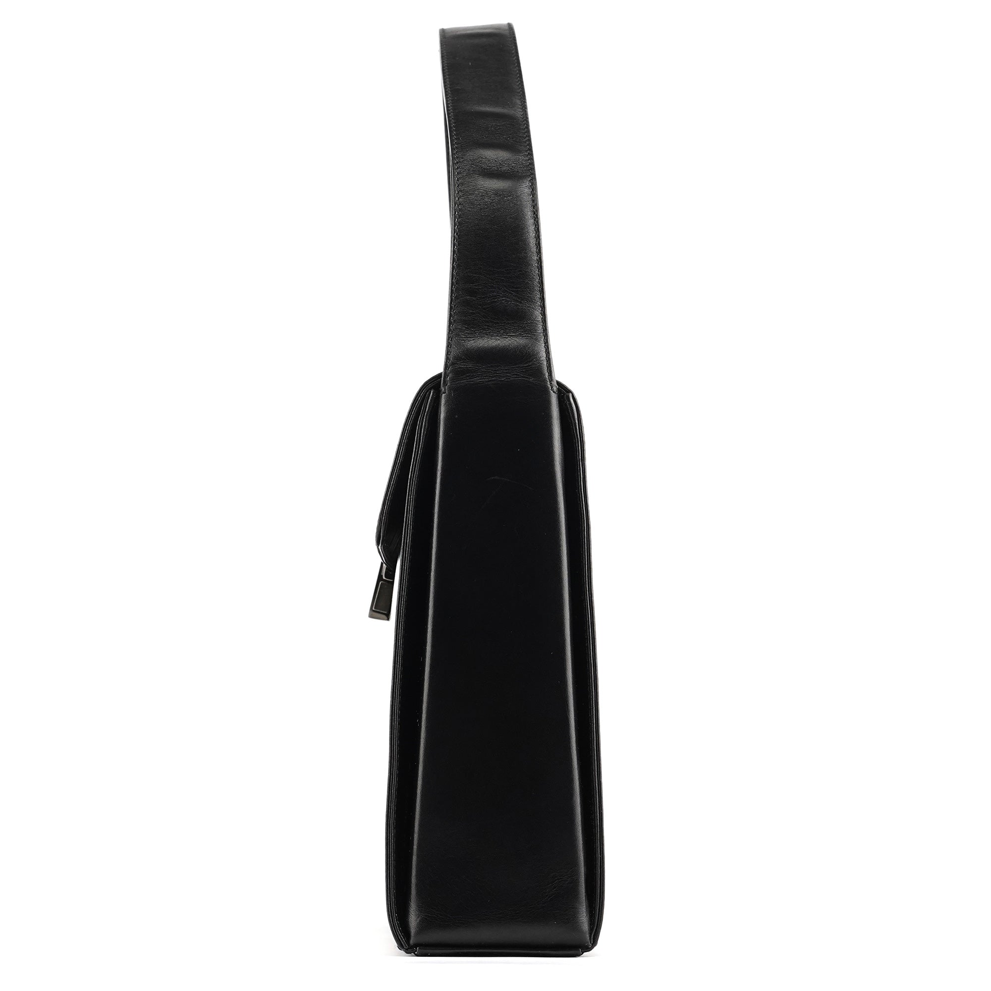B7495 Black Leather Flap Shoulder Bag