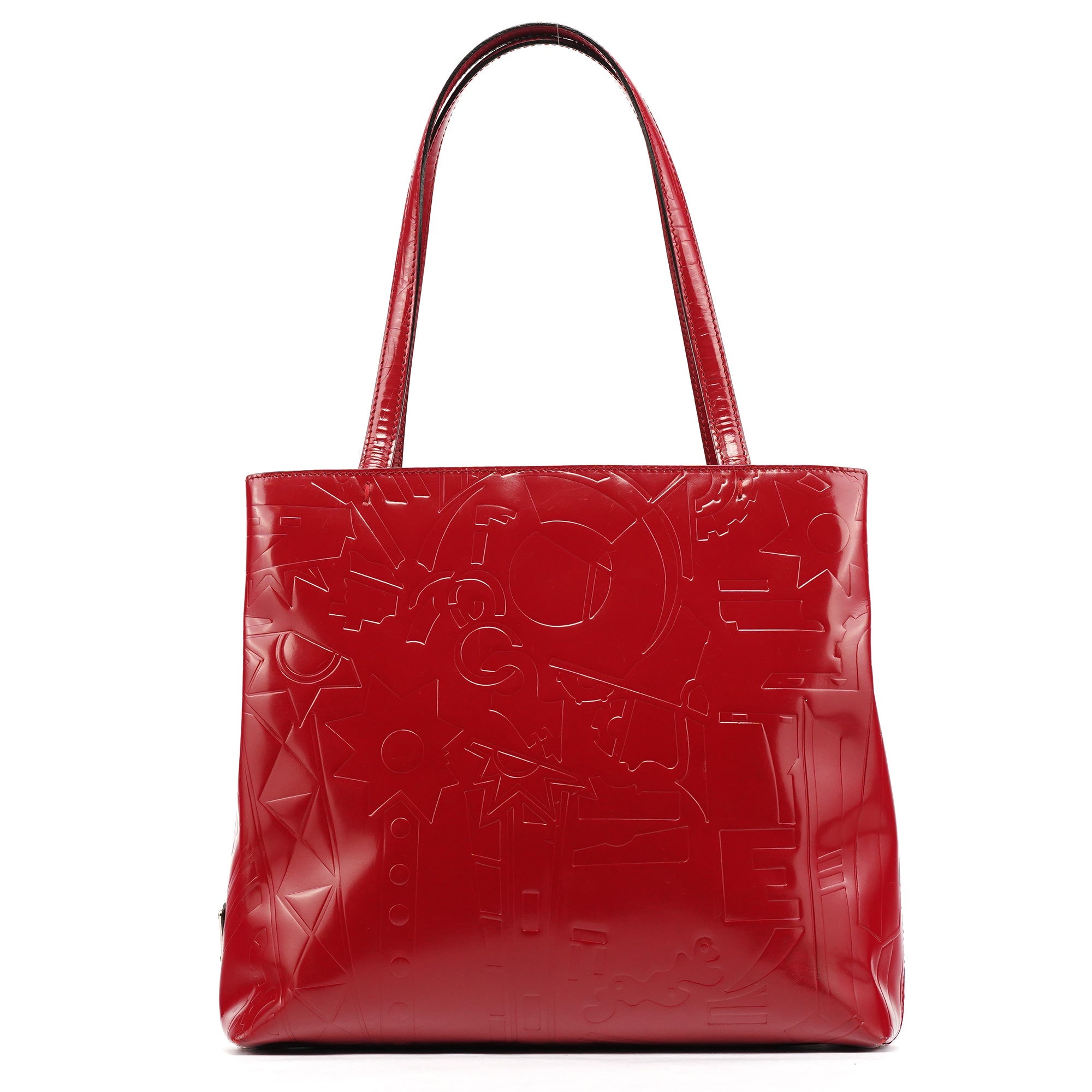 B8553 Red Spazzolato Embossed Leather Tote Bag