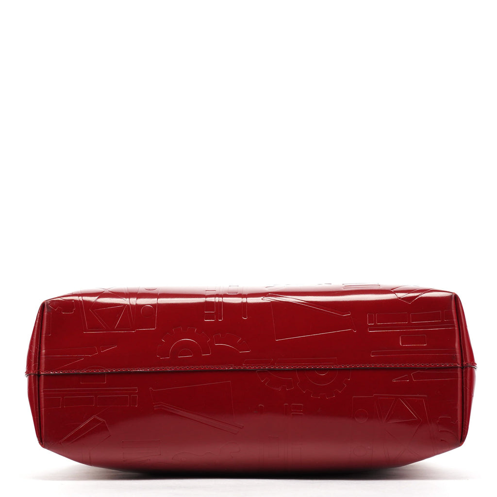B8553 Red Spazzolato Embossed Leather Tote Bag