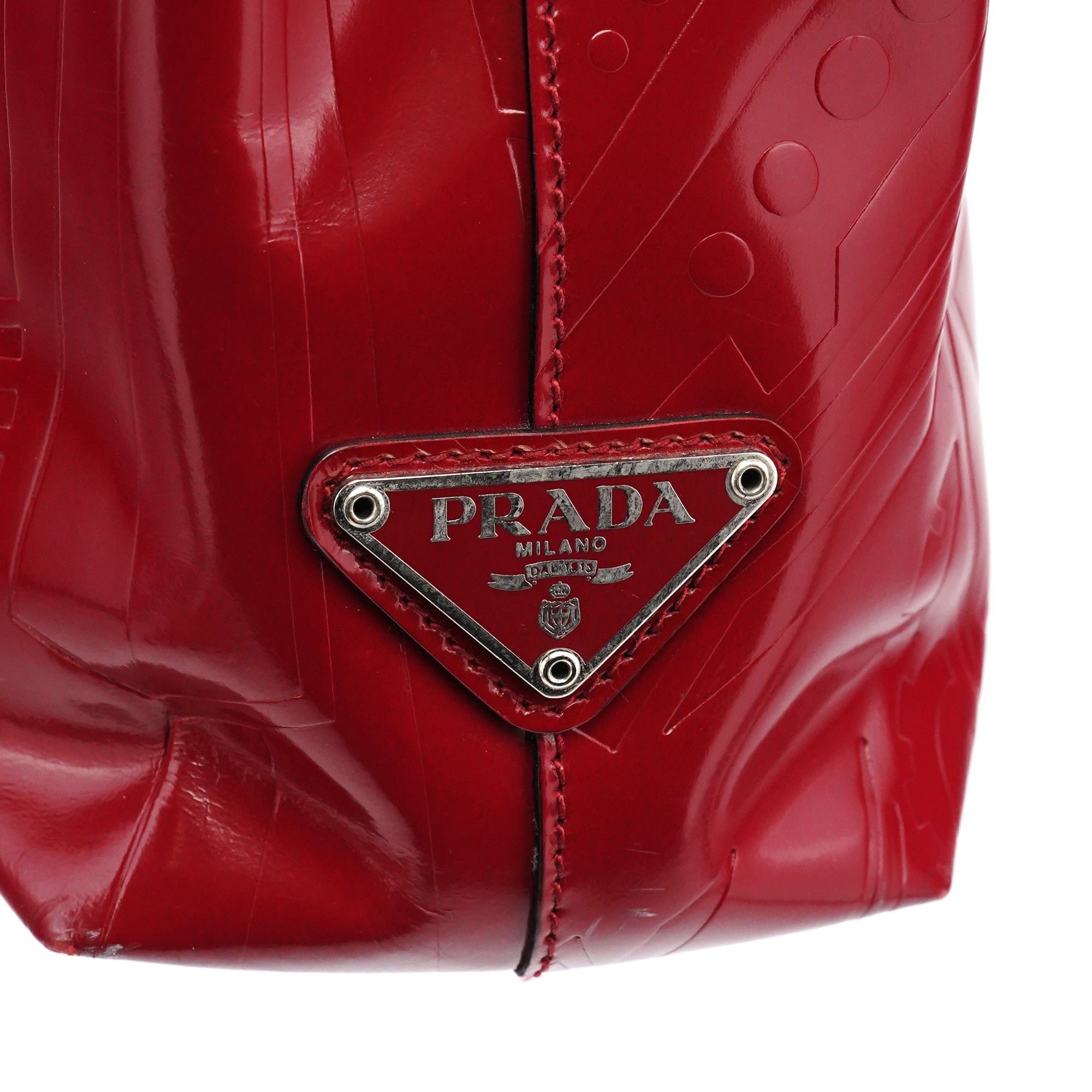 B8553 Red Spazzolato Embossed Leather Tote Bag