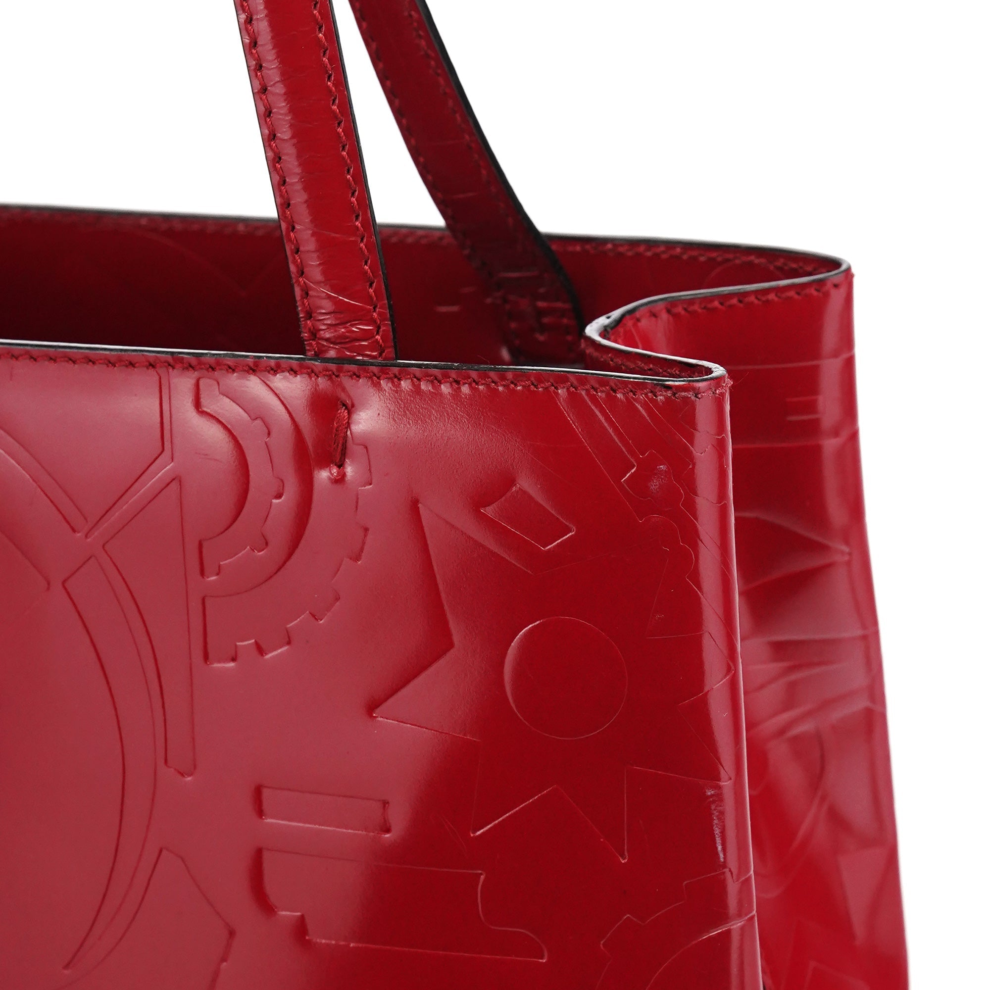 B8553 Red Spazzolato Embossed Leather Tote Bag