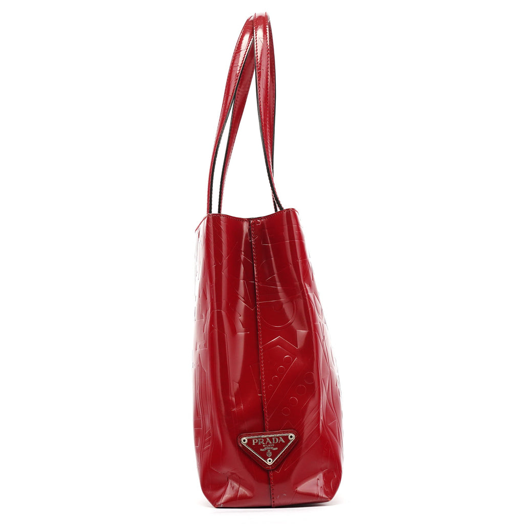 B8553 Red Spazzolato Embossed Leather Tote Bag