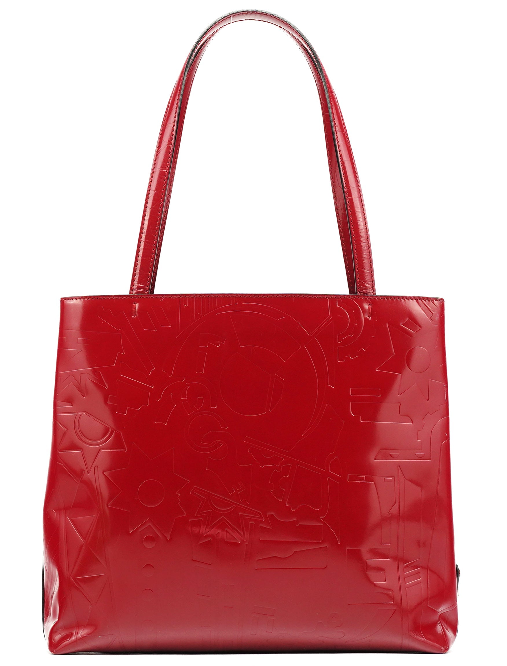 B8553 Red Spazzolato Embossed Leather Tote Bag