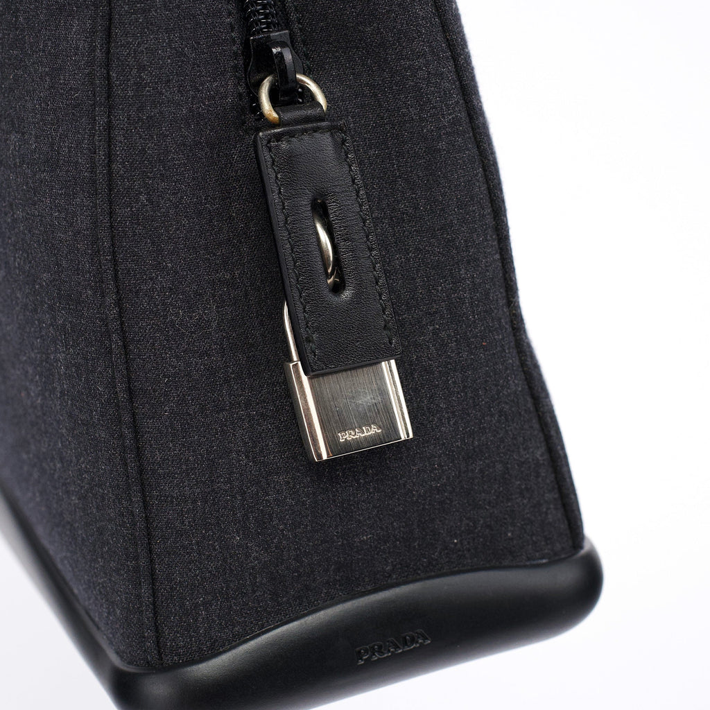 B9282 Black Calfskin Nylon Top Handle Keylock Bag