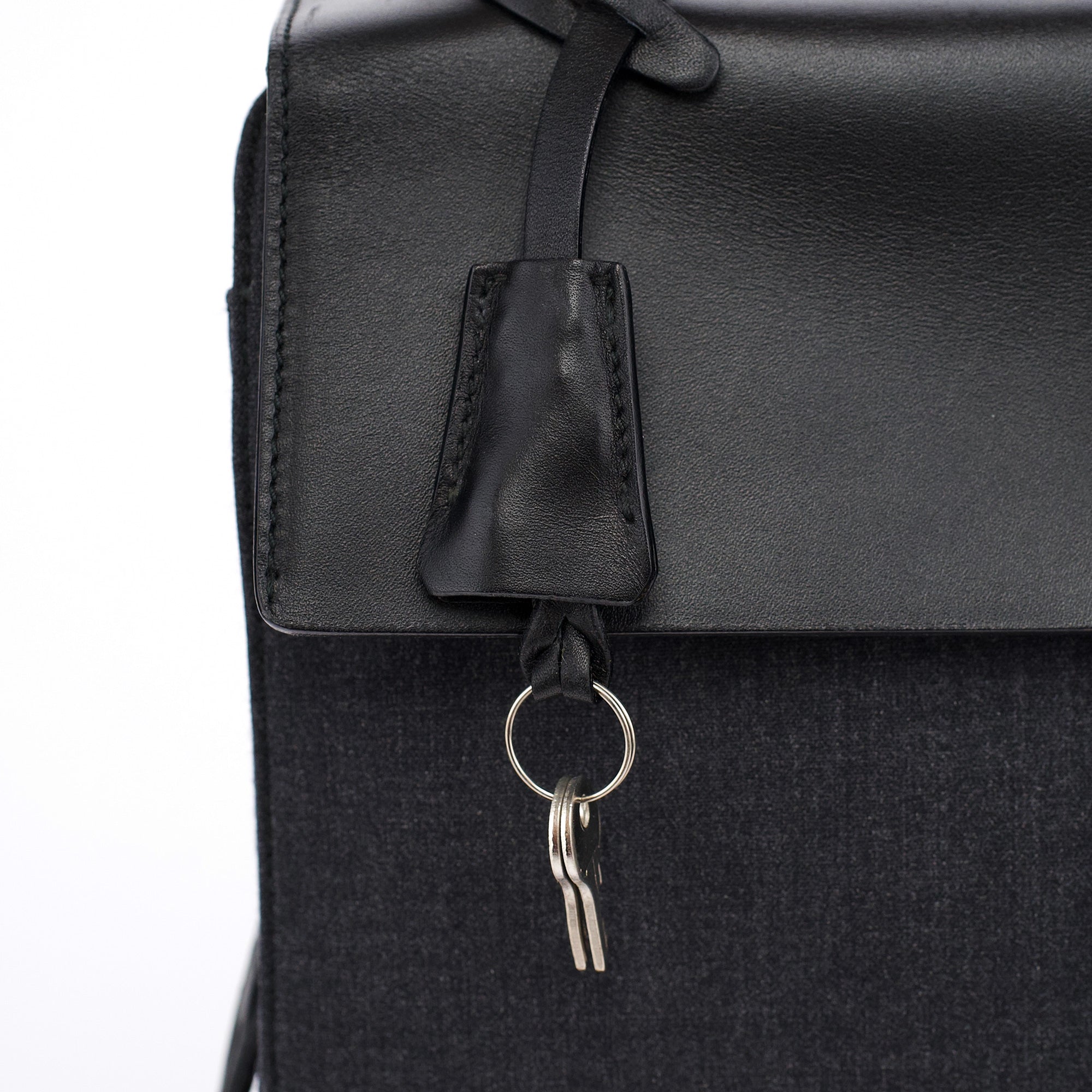 B9282 Black Calfskin Nylon Top Handle Keylock Bag