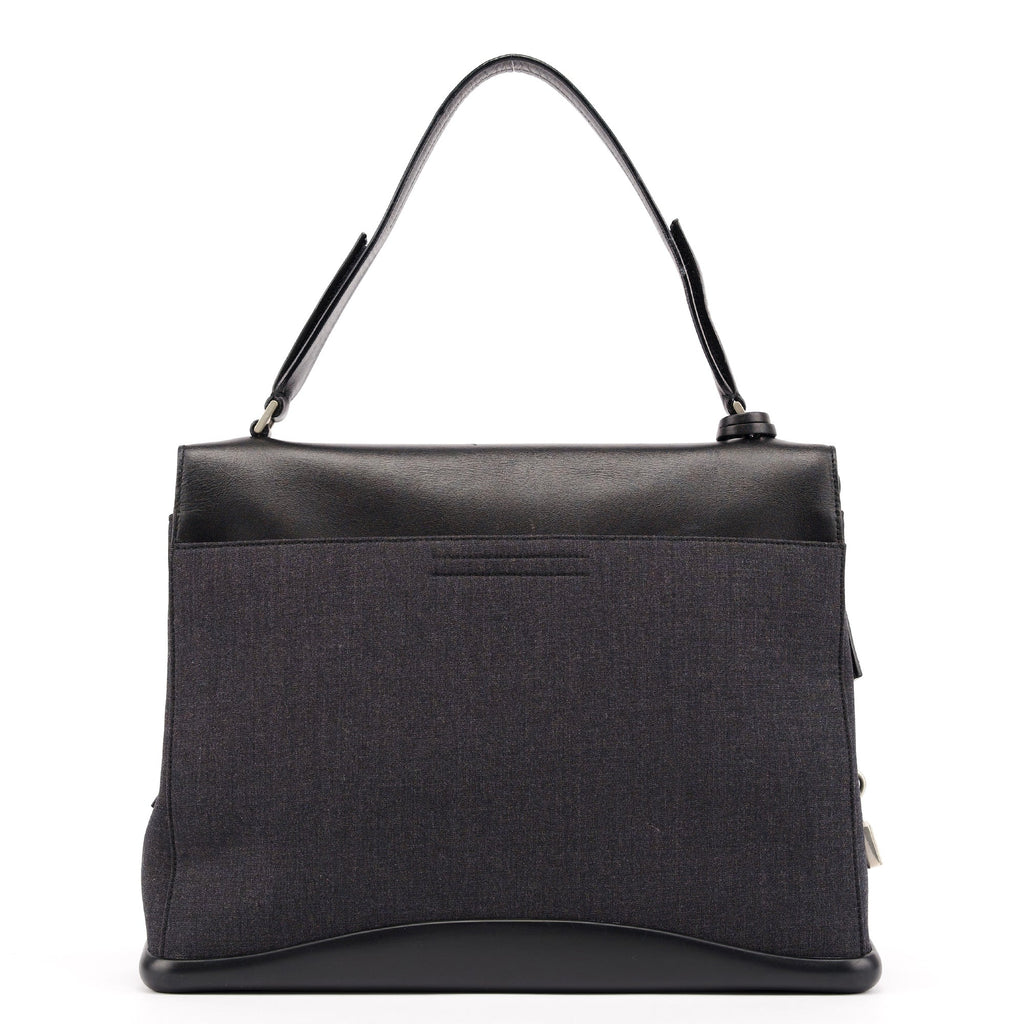 B9282 Black Calfskin Nylon Top Handle Keylock Bag