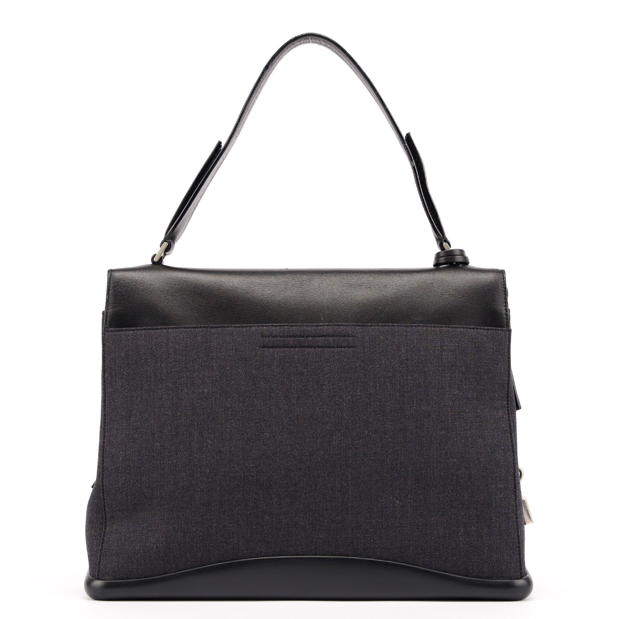 B9282 Black Calfskin Nylon Top Handle Keylock Bag