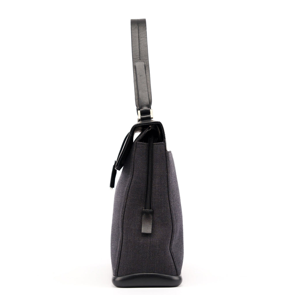 B9282 Black Calfskin Nylon Top Handle Keylock Bag