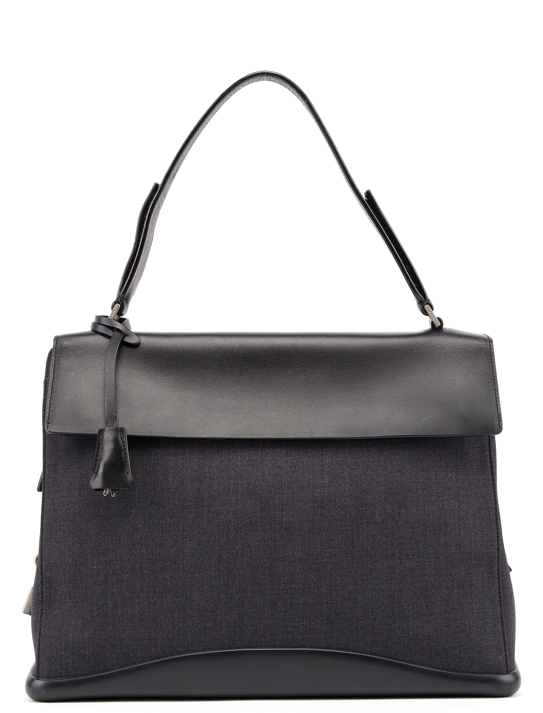 B9282 Black Calfskin Nylon Top Handle Keylock Bag