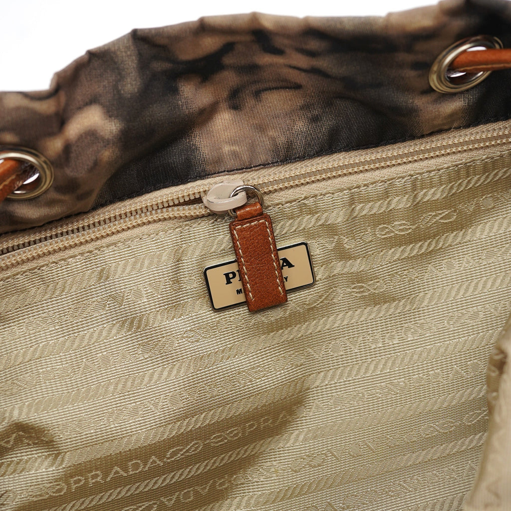 Beige Abstract Print Tessuto Nylon Tote Bag