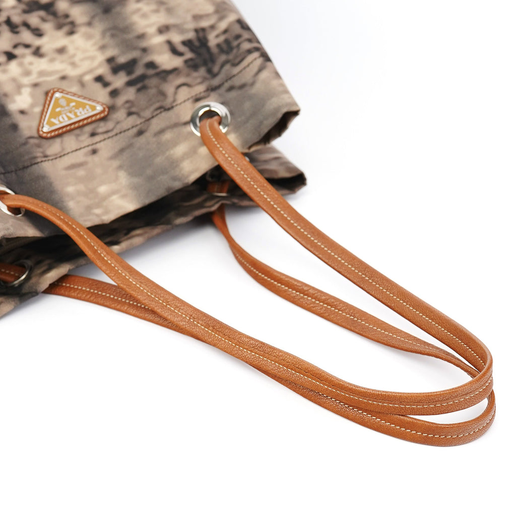 Beige Abstract Print Tessuto Nylon Tote Bag