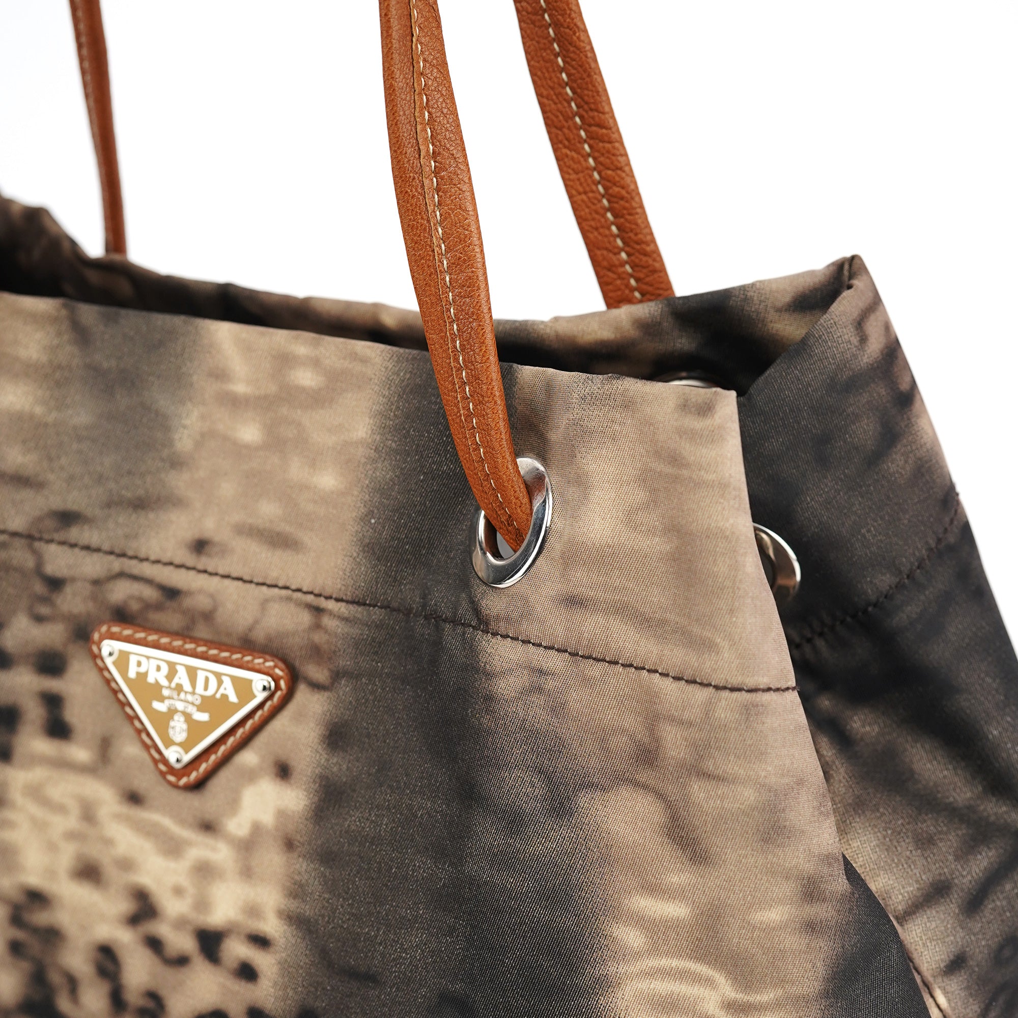 Beige Abstract Print Tessuto Nylon Tote Bag