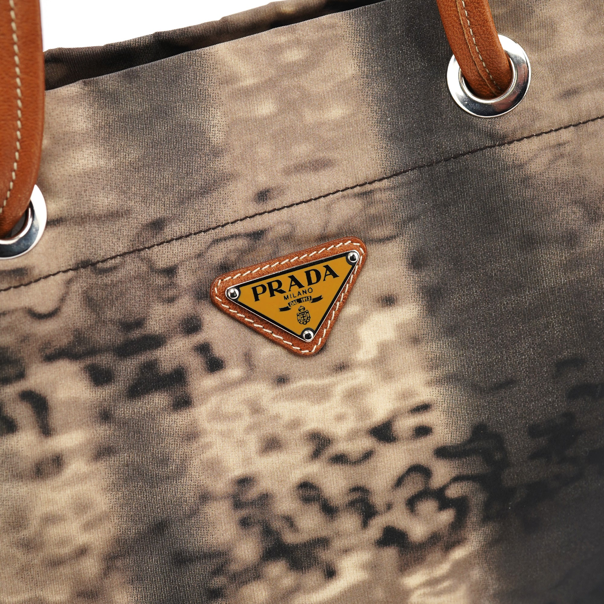Beige Abstract Print Tessuto Nylon Tote Bag